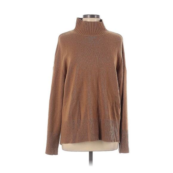 FRAME HIGH LOW SWEATER 100% CASHMERE LONG SLEEVED Mock Neck Tan Camel Brown - Picture 4 of 5